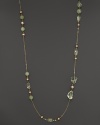 Champagne cultured freshwater pearls mix with green amethyst and prehnite in this 14K yellow gold necklace from Lara Gold for LTC.
