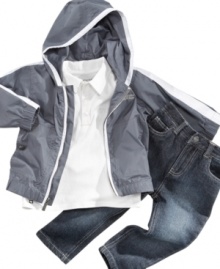 Completely casual. Reach for this shirt, jean and jacket set from Kenneth Cole when you need an on-the-go casual outfit. Completely casual. Reach for this shirt, jean and jacket set from Kenneth Cole when you need an on-the-go casual outfit.