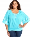 Lend a chic touch to your casual look with Style&co.'s bell sleeve plus size peasant top, accented by charming embroidery.