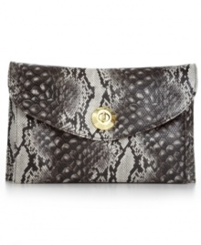 Have a penchant for python print? Then this come-hither clutch by Steve Madden is the accessory for you. Dressed up in glam gold-tone hardware and ladylike chain-link strap, it's the perfect complement to your evening out. Have a penchant for python print? Then this come-hither clutch by Steve Madden is the accessory for you. Dressed up in glam gold-tone hardware and ladylike chain-link strap, it's the perfect complement to your evening out.