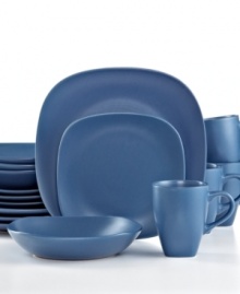 Set tables of four with the casual ease of a Gibson dinnerware set. Modern place settings in fuss-free stoneware with a solid blue finish are a versatile go-to every day of the week. Set tables of four with the casual ease of a Gibson dinnerware set. Modern place settings in fuss-free stoneware with a solid blue finish are a versatile go-to every day of the week.