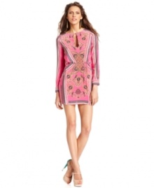 With bright colors and a scarf print, this BCBGMAXAZRIA dress is perfect for a boho-chic look!