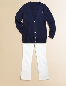A classic cardigan features an embroidered pony for signature Polo style.V-neckLong sleevesButton frontRibbed cuffs and hemCottonMachine washImported Please note: Number of buttons may vary depending on size ordered. A classic cardigan features an embroidered pony for signature Polo style.V-neckLong sleevesButton frontRibbed cuffs and hemCottonMachine washImported Please note: Number of buttons may vary depending on size ordered.