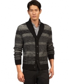 Imbued with an urban spirit. Don a sumptuous cardigan from Kenneth Cole New York for city-approved style.