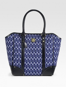 Gorgeous needlepoint jacquard lends a signature touch to this roomy carryall, finished with rich leather trim.Double top handles, 7¾ dropTop snap closureProtective metal feetOne inside zip pocketTwo inside open pocketsFully lined12¾W X 14H X 5¼D88% polyester/12% acrylicImported Gorgeous needlepoint jacquard lends a signature touch to this roomy carryall, finished with rich leather trim.Double top handles, 7¾ dropTop snap closureProtective metal feetOne inside zip pocketTwo inside open pocketsFully lined12¾W X 14H X 5¼D88% polyester/12% acrylicImported