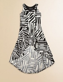 Your pretty, pretty princess will look the part in this stunning, sleeveless frock with a trendy hi-lo hem and geometric design.ScoopneckSleevelessPullover stylePrincess seamsHi-lo hemPolyester/spandexMachine washMade in the USA of imported fabric Your pretty, pretty princess will look the part in this stunning, sleeveless frock with a trendy hi-lo hem and geometric design.ScoopneckSleevelessPullover stylePrincess seamsHi-lo hemPolyester/spandexMachine washMade in the USA of imported fabric