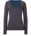 Stylish long sleeve t-shirt in slate and anthracite viscose blend - Flattering scoop neckline reveals contrasting interior color- Feminine fit, hits at hip - Super-soft wardrobe go-to - Wear solo or pair with a cardigan or denim jacket