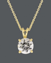 A single pop of sparkle makes a powerful statement. Versatile style by B. Brilliant adds a rich look with an 18k gold over sterling silver setting and a solitary, round-cut cubic zirconia (2 ct. t.w.). Approximate length: 18 inches. Approximate drop: 1/2 inch. A single pop of sparkle makes a powerful statement. Versatile style by B. Brilliant adds a rich look with an 18k gold over sterling silver setting and a solitary, round-cut cubic zirconia (2 ct. t.w.). Approximate length: 18 inches. Approximate drop: 1/2 inch.