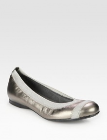 Radiant metallic leather staple held in place by comfortable elastic trim. Metallic nappa leather and elastic upperLeather lining and solePadded insoleImported Radiant metallic leather staple held in place by comfortable elastic trim. Metallic nappa leather and elastic upperLeather lining and solePadded insoleImported