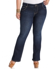 Team the season's coolest tops with Baby Phat's plus size bootcut jeans, finished by a dark wash.