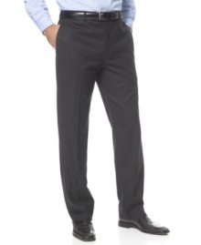 A tonal stripe and sleek, modern flat front construction make these refined Perry Ellis dress pants a cool complement to your on-the-job rotation.