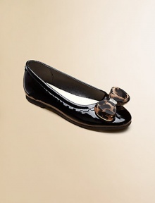 Shiny patent leather flats are adorned with a shimmery bow for pretty little feet.Slip-onPatent leather upperPolyurethane liningRubber solePadded insoleImported Shiny patent leather flats are adorned with a shimmery bow for pretty little feet.Slip-onPatent leather upperPolyurethane liningRubber solePadded insoleImported