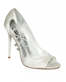 String together something stylish! The Wanda peep-toe pump from Badgley Mischka flaunts smooth satin and a lace-up system at the side for a darling, gentle appearance. String together something stylish! The Wanda peep-toe pump from Badgley Mischka flaunts smooth satin and a lace-up system at the side for a darling, gentle appearance.
