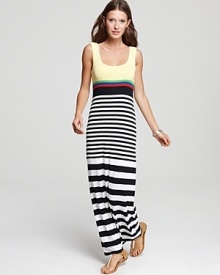 Stripes of varying hues and widths make their way down this cheerfully chic Bailey 44 dress.