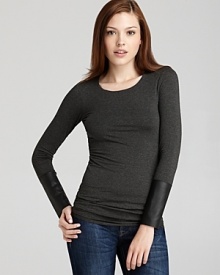 A faux leather cuff edges up this Bailey 44 top for downtown cool. A faux leather cuff edges up this Bailey 44 top for downtown cool.
