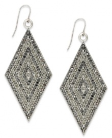 Dangling diamonds from Bar III. These drop earrings boast rows of hematite and clear crystal accents for endless sparkle. Crafted in antiqued silver tone mixed metal. Approximate drop: 2-1/2 inches. Approximate width: 1-1/4 inches.