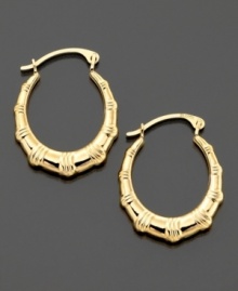 Dress up with peaceful bamboo. You'll love the design of these 14k gold hoop earrings. Approximate diameter: 1/2 inch. Dress up with peaceful bamboo. You'll love the design of these 14k gold hoop earrings. Approximate diameter: 1/2 inch.