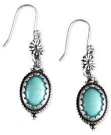 Blaze new trails with this gorgeous Lucky Brand turquoise earrings set in silvertone mixed metal. Approximate drop: 2 inches. Blaze new trails with this gorgeous Lucky Brand turquoise earrings set in silvertone mixed metal. Approximate drop: 2 inches.