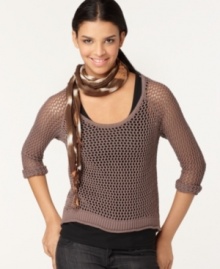 Bar III's sweater is lightweight and ideal for layering over your favorite tank. Perfect for lounging around, snuggle up in this super-cute open knit topper.