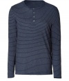 Stylish long sleeve shirt in fine dark blue cotton - Wonderfully soft and comfortable to wear - Fashionable stripes (navy/grey) - Classic slim cut in a henley style with a short button placket - Cool, trendy basic you can wear as a layering piece and also as a soloist - Wear with jeans and a cardigan or chinos and sneakers