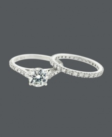 With plenty of sparkle, this ring set is fit for a star! B. Brilliant designs feature a wedding band with a seamless row of round-cut cubic zirconias and an engagement ring with a round-cut cubic zirconia center stone and shoulder accents (1-3/4 ct. t.w.). Set in sterling silver. Sizes 6 and 7. With plenty of sparkle, this ring set is fit for a star! B. Brilliant designs feature a wedding band with a seamless row of round-cut cubic zirconias and an engagement ring with a round-cut cubic zirconia center stone and shoulder accents (1-3/4 ct. t.w.). Set in sterling silver. Sizes 6 and 7.