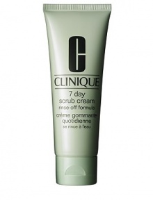 7-Day Scrub Cream Rinse-Off Formula. Nudges away roughness and flakiness to refine skin. Helps lessen the appearance of fine lines. Clears the way for moisture. Suitable for all skin types. 3.4 oz. 7-Day Scrub Cream Rinse-Off Formula. Nudges away roughness and flakiness to refine skin. Helps lessen the appearance of fine lines. Clears the way for moisture. Suitable for all skin types. 3.4 oz.
