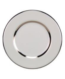 Set the table with elegance. A slightly textured pearlescent and platinum border melds with creamy white bone china to bring grace and style to any decor. Set the table with elegance. A slightly textured pearlescent and platinum border melds with creamy white bone china to bring grace and style to any decor.