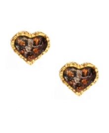 Cat-egorically chic. Metallic leopard prints add a lively look to Betsey Johnson's heart-shaped stud earrings. Crafted in gold tone mixed metal. Approximate diameter: 1/2 inch.