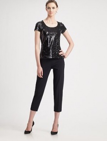 Shimmering allover pailettes add sparkle to this classic tee silhouette.ScoopneckShort sleevesPolyesterDry cleanMade in Italy of imported fabricModel shown is 5'10 (177cm) wearing US size 4. Shimmering allover pailettes add sparkle to this classic tee silhouette.ScoopneckShort sleevesPolyesterDry cleanMade in Italy of imported fabricModel shown is 5'10 (177cm) wearing US size 4.