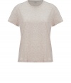 Stylish t-shirt in pure, light beige Pima cotton - Supremely soft and lightweight, ideal for layering - Classic crew neck and short sleeves - Straight, relaxed silhouette - The standout detail: shirt hem hangs longer in the back - A chic twist on a wardrobe staple, great for everyday - Pair with skinny jeans, slim 7/8 trousers or a pencil skirt