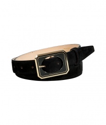 Pull together polished looks with Emilio Puccis jet black suede belt, finished with an angular enamel detailed buckle for an understated edge of modern-vintage glamour - Natural leather reverse - Pair with tailored high-waisted trousers, or with chic cashmere knit dresses