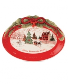 The perfect holiday accessory from Fitz and Floyd's collection of serveware and serving dishes. Sure to become a treasured addition to the holiday, this festively decorated ceramic tray is inscribed with a warm sentiment for the season.