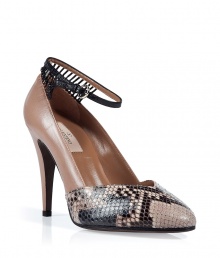 Breathtaking beige and brown snakeskin pumps by Valentino - These ankle strap heels have a delightful 1940s-feel with a sultry edge - Snakeskin at toe with beige heel and knot-detailed leather multi-straps at ankle - Wear with a bandage dress and a leather jacket, or a pencil skirt and a sheer blouse for amped up evening looks Breathtaking beige and brown snakeskin pumps by Valentino - These ankle strap heels have a delightful 1940s-feel with a sultry edge - Snakeskin at toe with beige heel and knot-detailed leather multi-straps at ankle - Wear with a bandage dress and a leather jacket, or a pencil skirt and a sheer blouse for amped up evening looks