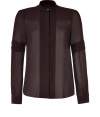 Both feminine and edgy with its uniquely placed pleating, Belstaffs pristine silk blouse is an ultra sleek choice - Short stand-up collar, long sleeves, push-button cuffs, hidden button-down front with push-button at throat, pleated front and sleeve detail, shirttail hemline - Softly tailored fit - Wear with edgy separates and slick leather accessories