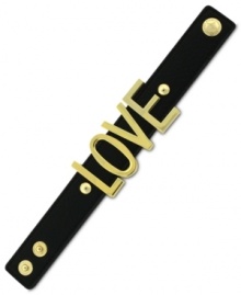 You'll fall for BCBGeneration's playfully romantic bracelet with Love lettering in polished gold tone mixed metal. Black PVD bracelet features a snap closure. Approximate length: 8 inches. You'll fall for BCBGeneration's playfully romantic bracelet with Love lettering in polished gold tone mixed metal. Black PVD bracelet features a snap closure. Approximate length: 8 inches.