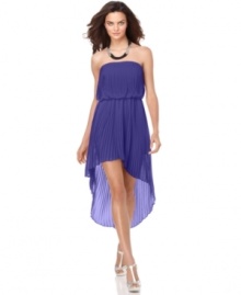 Allover accordion pleats and an asymmetrical hi-lo hem makes this BCBGeneration dress an on-trend pick for an out-on-the-town look! Pair it with statement stilettos and head downtown! Allover accordion pleats and an asymmetrical hi-lo hem makes this BCBGeneration dress an on-trend pick for an out-on-the-town look! Pair it with statement stilettos and head downtown!
