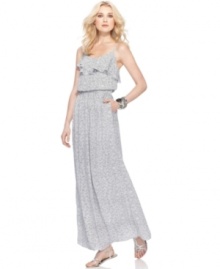 Perfect for day-to-night spring style, this BCBGeneration maxi dress features graphic zigzag stripes contrasted with a ruffle overlay and flowy fabric! Perfect for day-to-night spring style, this BCBGeneration maxi dress features graphic zigzag stripes contrasted with a ruffle overlay and flowy fabric!