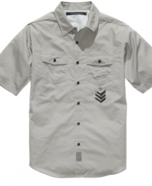 Get some R&R with this crisp, cool military-style shirt from Sean John.