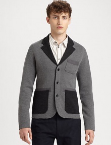 Relaxed, yet refined, this blazer nd sweater combo is knitted in a luxurious blend of wool, silk and cashmere with a contrasting lapel and patch pockets for a dapper finish.Button-frontChest, waist patch pockets70% wool/20% silk/10% cashmereDry cleanImported Relaxed, yet refined, this blazer nd sweater combo is knitted in a luxurious blend of wool, silk and cashmere with a contrasting lapel and patch pockets for a dapper finish.Button-frontChest, waist patch pockets70% wool/20% silk/10% cashmereDry cleanImported