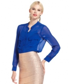 BCBGMAXAZRIA combines cool cargo pockets with sheer, airy chiffon fabric for a totally chic shirt that you can wear day or night!