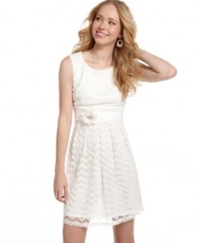 BCX unites a chic, chevron pattern with a classic silhouette on this party dress that sports tons of sweet style! BCX unites a chic, chevron pattern with a classic silhouette on this party dress that sports tons of sweet style!