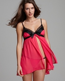 Some like it hot: Be smokin' in this chiffon and lace babydoll with matching thong.