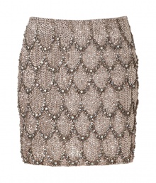 Channel the look of vintage glamour in Collette Dinnigans immaculately beaded champagne silk skirt - Hidden side zip, mini-length - Fitted - Wear with a silk blouse and sleek suede heels Channel the look of vintage glamour in Collette Dinnigans immaculately beaded champagne silk skirt - Hidden side zip, mini-length - Fitted - Wear with a silk blouse and sleek suede heels