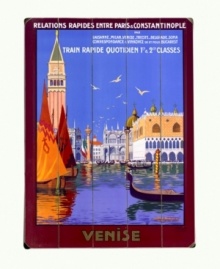 Venice appears to rise right out of the Grand Canal in this vintage ad-turned-sign endorsing Italy's railway system. With St. Mark's Square, Basilica and, of course, gondolas in sight, it captures the unparalleled splendor of the sinking city.