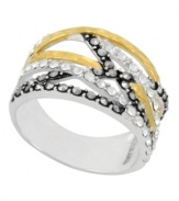 A woven mix of sparkle and shine. Genevieve & Grace's chic crisscross ring combines sterling silver and 18k gold over sterling silver with glittering marcasite accents. Size 7 and 8.