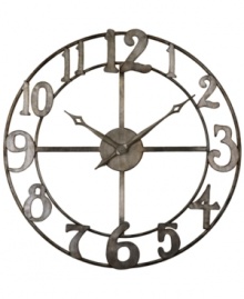 Uttermost hits the big time with the Delevan clock, which, at nearly three feet wide, will punctuate a room with grand style. Rustic brushed metal gives it an industrial edge. Uttermost hits the big time with the Delevan clock, which, at nearly three feet wide, will punctuate a room with grand style. Rustic brushed metal gives it an industrial edge.