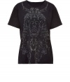 Inject rock n roll-inspired style into your casual basics with this edgy-cool printed tee from must-have label Theyskens Theory - Round neck, short sleeves, relaxed silhouette, front graphic - Style with slim jeans, denim cut-offs, or cropped trousers