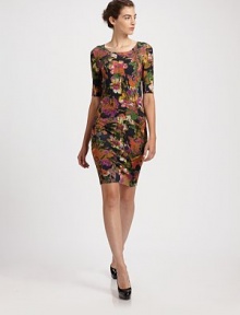 Bold abstracted florals dress up this silky stretch knit design.Jewel necklineElbow length sleevesScooped backAbout 25 from natural waist60% silk/40% cottonDry cleanImportedModel shown is 5'11 (180cm) wearing US size Small. 