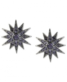 Shine like a star. Betsey Johnson's stud earrings are crafted from hematite-plated silver-tone mixed metal with purple glass crystal accents for a vibrant touch. Approximate drop: 3/4 inch.