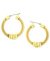 Add some texture to a classic look. Anne Klein's hoop earrings shake things up with textured mesh and shiny accents. Crafted in gold tone mixed metal. Approximate diameter: 2-1/2 inches.